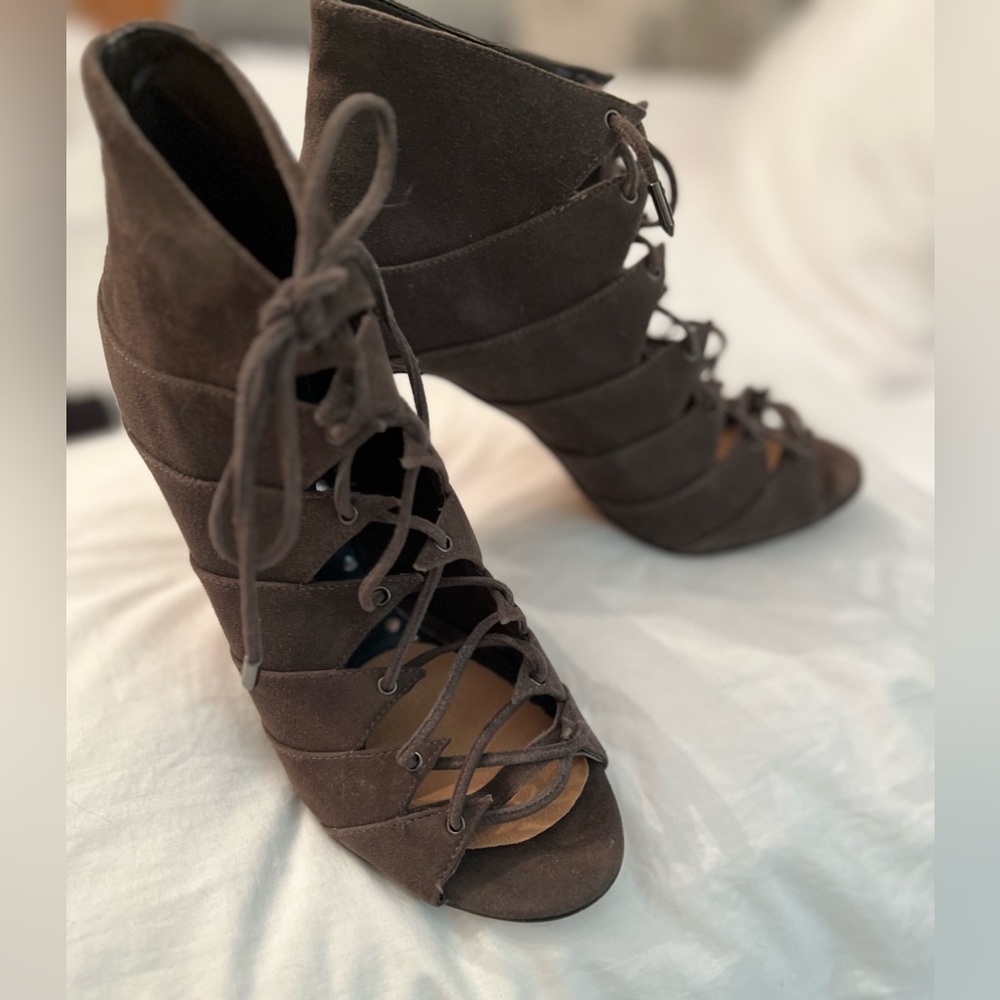 DOLCE VITA SUEDE OPEN TOE BOOTIE TAUPE